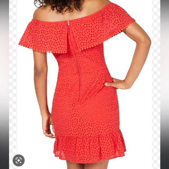 CITY STUDIO Women's Off-the-shoulder Eyelet Ruffled A-Line Dress - Picture 3 of 8
